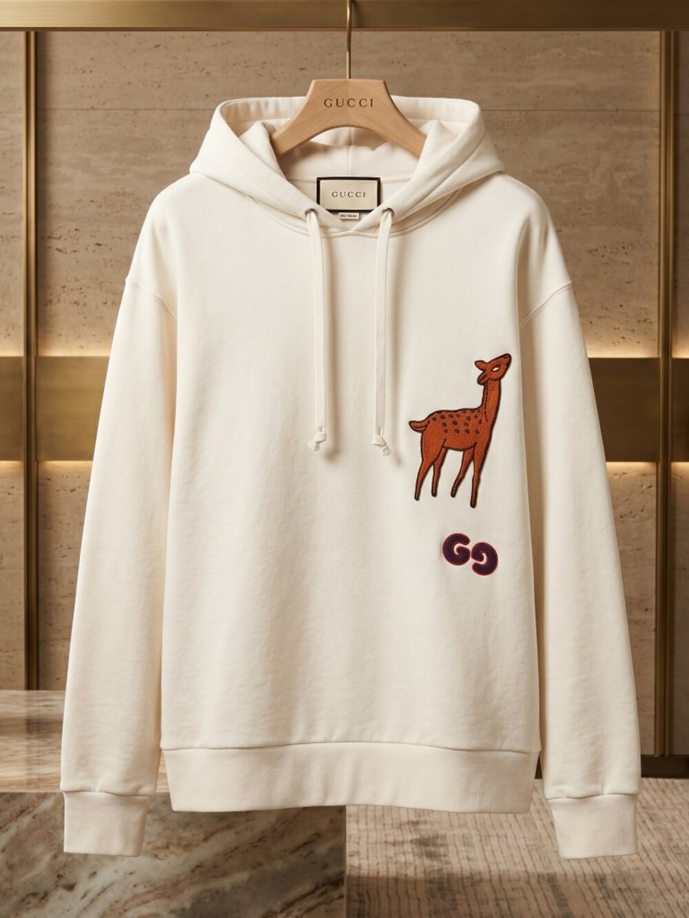 NWT Brand New Gucci Sika Deer GG Patch Hoodie | White XL